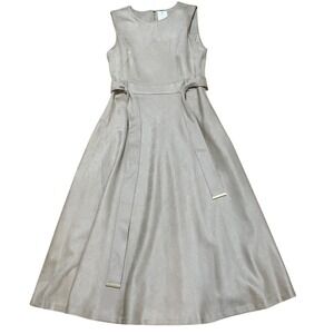 Calvin Klein Beige Faux Suede Belted Fit & Flare Sleeveless Midi Dress‎ Sz 8 NWT